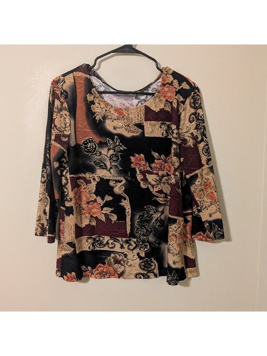 Brittany Black Tops - Brittany Black Gold/Brown Floral Blouse